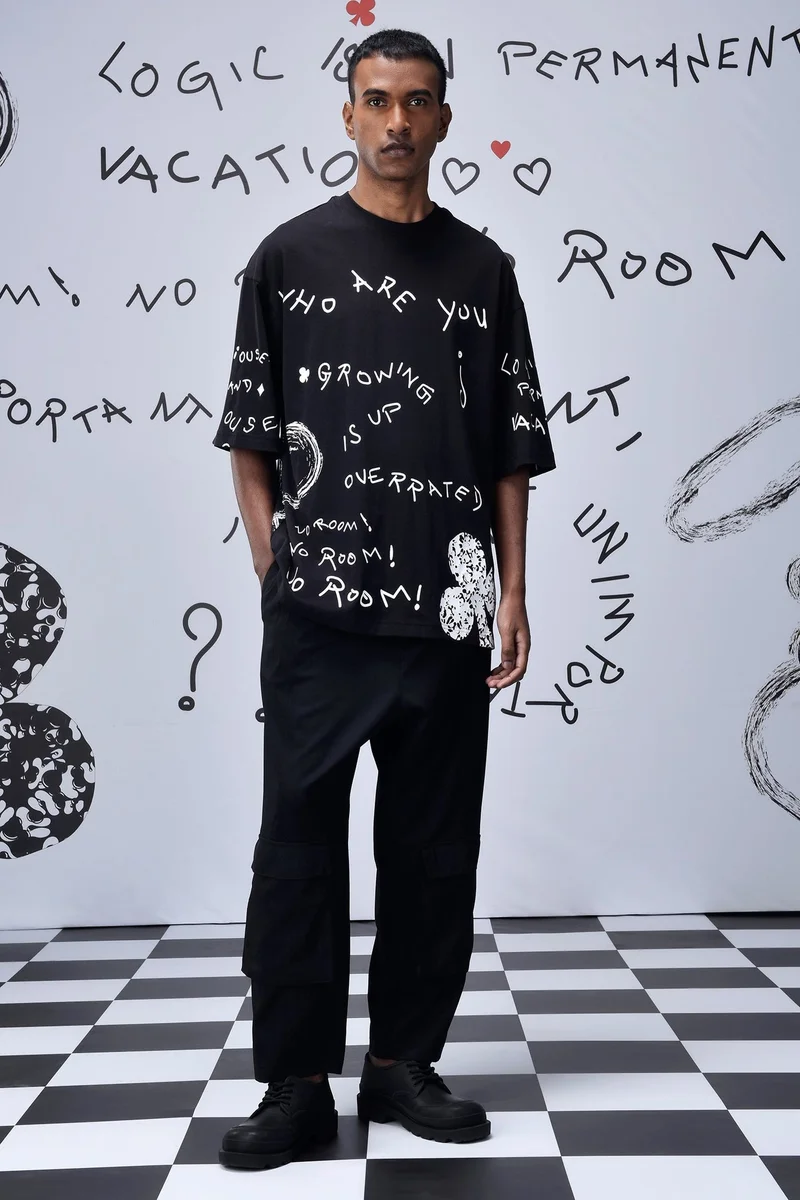 Genes Lecoanet Hemant  Black Cotton Single Jersey T-Shirt with Hand-Drawn Graphic Text for Men | Best Price UAE