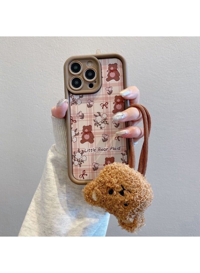 NIBEMINENT Lanyard Leopard Pattern Protective TPU Case Cover For iPhone 16 Pro Max, Plaid Bear With Lanyard Plush Bear - Image 2