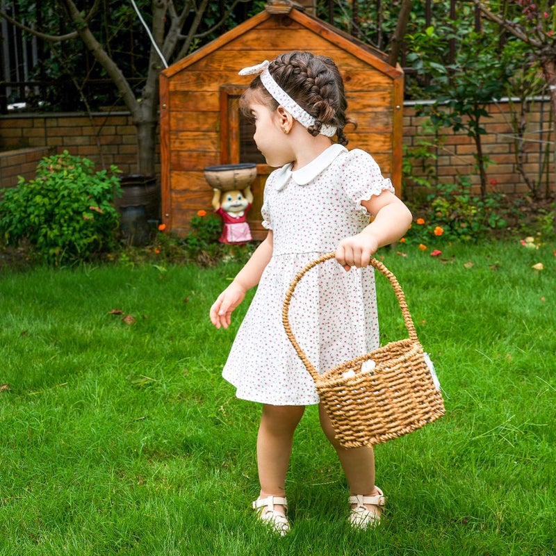 pureborn Baby Girls Dress with Bloomer Peter-pan Collar Short Sleeve Cotton Playwear Dresses with Headband Pink Flower 3-6 Months - Image 2