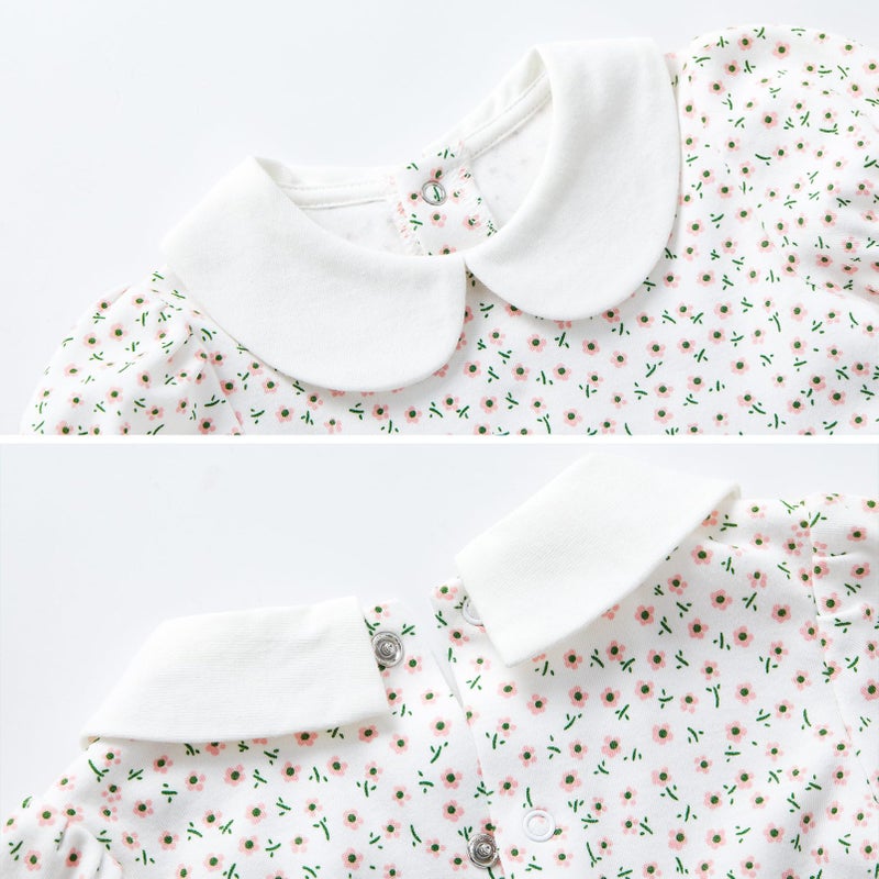 pureborn Baby Girls Dress with Bloomer Peter-pan Collar Short Sleeve Cotton Playwear Dresses with Headband Pink Flower 3-6 Months - Image 4