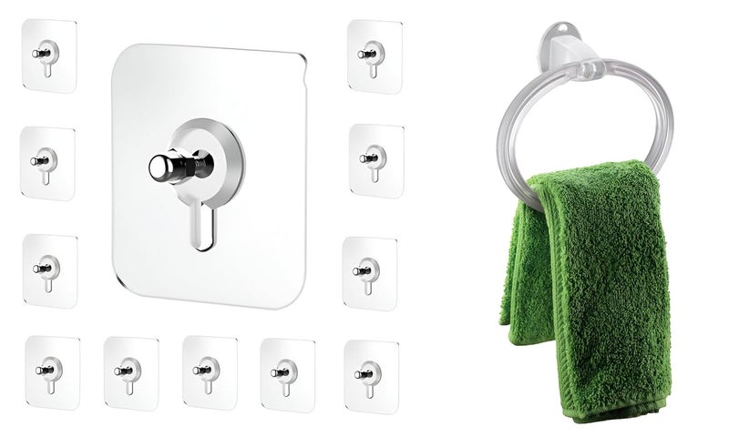 Wall Mounted Adhesive Hooks Stainless Steel ABS Nail Free Seamless Adhesive 10 Pack WallMounted Plastic Towel Ring Holder Durable and SpaceSaving Bathroom Accessory 