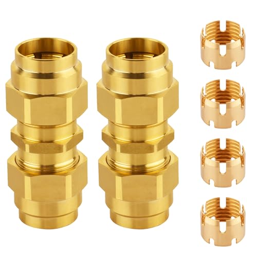 Dazakoot Brass DOT Air Brake End Fitting Dazakoot 12 OD Union Tubing for J1402 Air Brake Hose Air Brake Hose Fitting for Replace Semi Truck Air Brake System 2pcs Union Tube 4pcs Sleeve Tube - Image 1