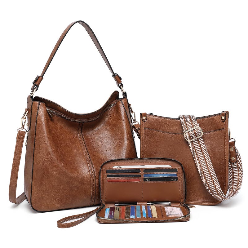 BAVERGE Purses for Women 3PCS, Crossbody Bags Set Large Leather Purse Shoulder Handbags with Wallet Adjustable Straps for Ladies Tote - Image 1