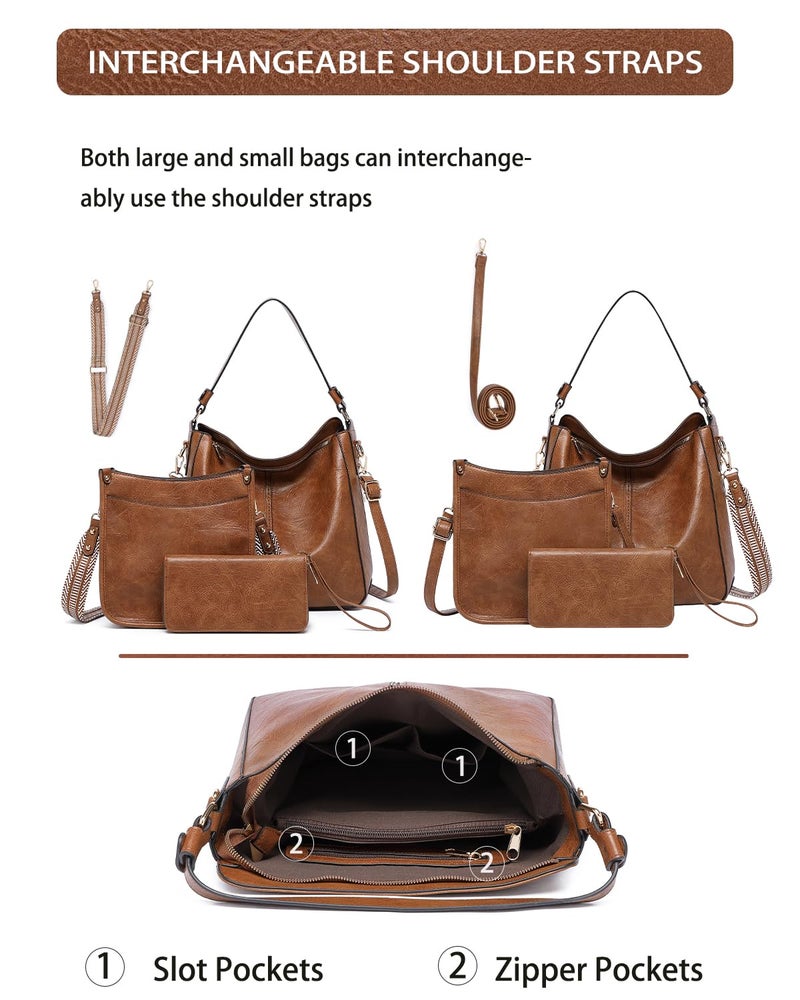 BAVERGE Purses for Women 3PCS, Crossbody Bags Set Large Leather Purse Shoulder Handbags with Wallet Adjustable Straps for Ladies Tote - Image 5