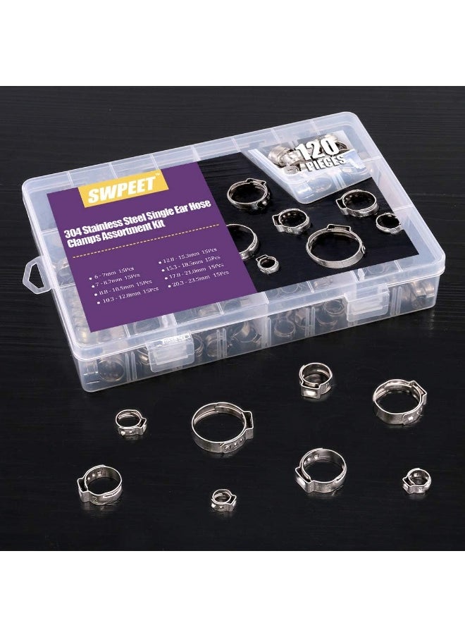 Swpeet 120Pieces 8 Sizes 304 Stainless Steel Single Ear Hose Clamps, Crimp Hose Clamp Assortment Kit Ear Cinch Rings Crimp Pinch Fitting Tools Perfect For Automotive, Home Appliance Line  - Image 5