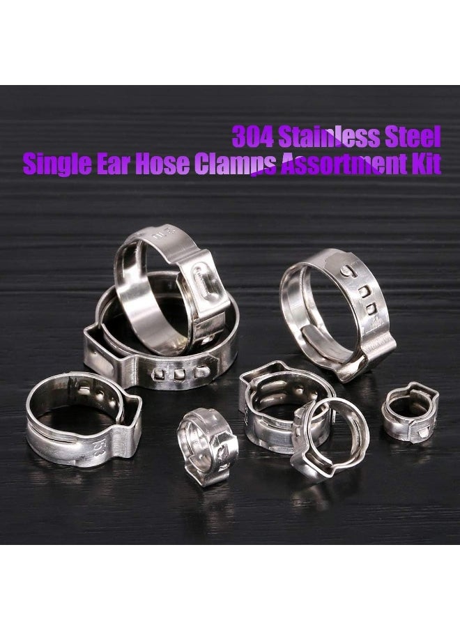 Swpeet 120Pieces 8 Sizes 304 Stainless Steel Single Ear Hose Clamps, Crimp Hose Clamp Assortment Kit Ear Cinch Rings Crimp Pinch Fitting Tools Perfect For Automotive, Home Appliance Line  - Image 1