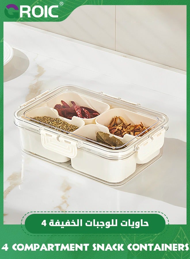 GROIC 4 Compartment Divided Serving Tray with Lid, Snackle Box Charcuterie Container for Portable Snack Platters, Clear Organizer for Candy, Fruits, Nuts, Snacks for Travel & Picnic - Image 2