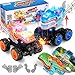 kkmon 2 Pack Exploding Monster Truck Toy with Interchangeable Dinosaur  Shark Bodies FrictionPowered LightUp Cars with Sounds Birthday Gift for Boys Ages 47 Easter Basket Stuffer Kids Car Toys - Image 4