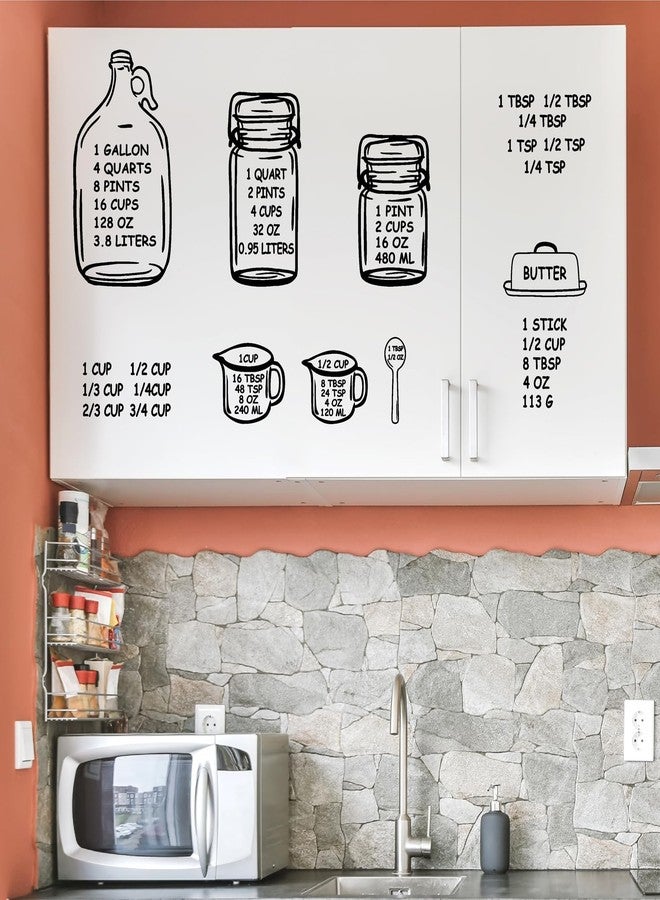 HATARU Kitchen Cabinet Labels Decals Black Measuring Conversion Decals Kitchen Conversion Chart Wall Decor Stickers Transparent Kitchens Decorative Sign Cooking Baking Gifts for Mom Women Home Decoration - Image 1