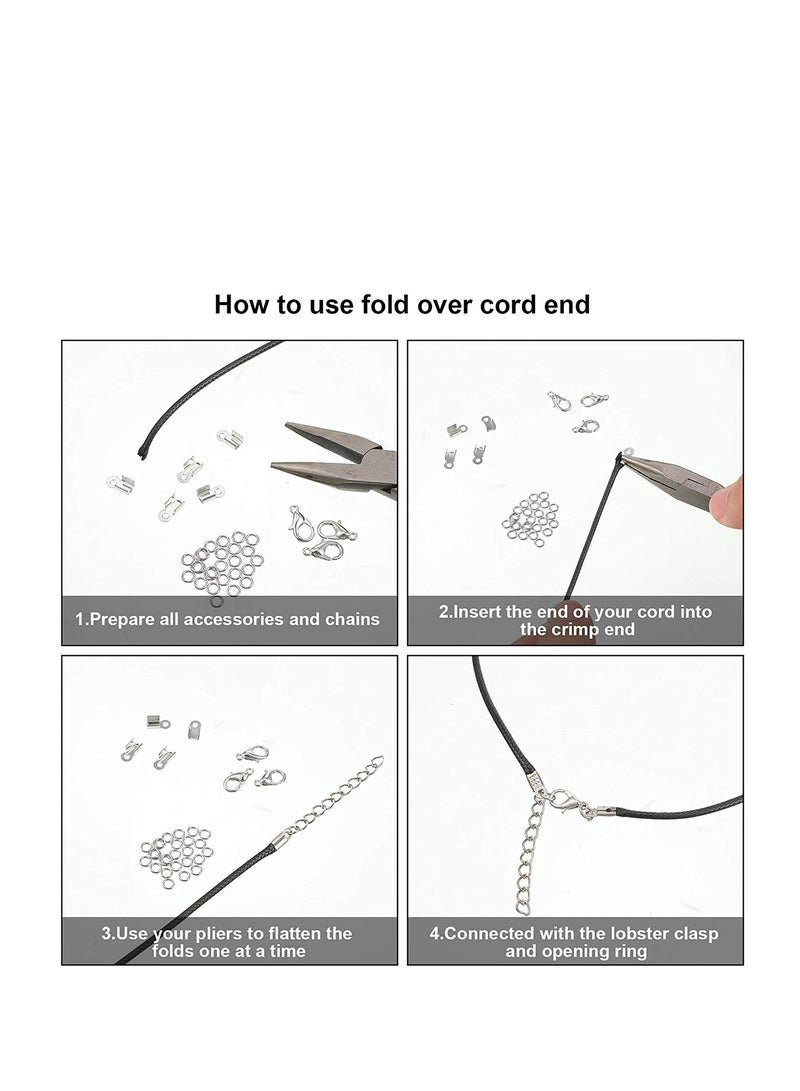 SYOSI DIY Jewelry Leather Cord Clip Clip Buckle Wire Clip Clip Tongue Bag Buckle Bracelet Jewelry Material, Fold Over Cord Ends Cord Crimp End Tips Fold-Over End Caps Leather Ribbon Ending Clasp - Image 2