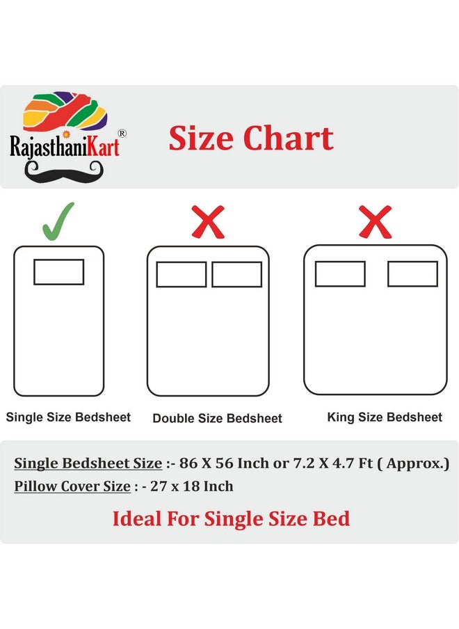 RajasthaniKart RajasthaniKart Pure Cotton 144 TC Single Size Bed Sheet with 1 Pillow Cover - Bedsheet for Single Bed (Floral,Green, Single Bedsheets Cotton)  - Image 2