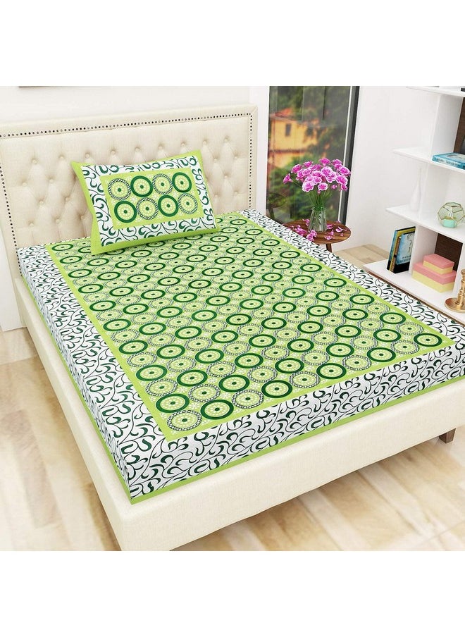 RajasthaniKart RajasthaniKart Pure Cotton 144 TC Single Size Bed Sheet with 1 Pillow Cover - Bedsheet for Single Bed (Floral,Green, Single Bedsheets Cotton)  - Image 1