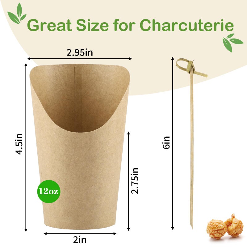 Coidea 50 Pcs Charcuterie Cups with 100 Cocktail Picks, Disposable 12oz Kraft Paper Snack Cup, Appetizer Cups for Parties - Image 2
