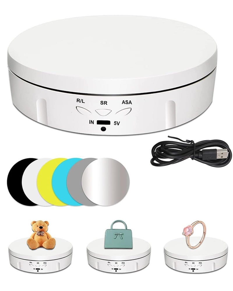 MQFORU Motorized Rotating Display Stand 360 Degree Turntable Display Stand for Photography Products Shows Toys Jewelry Craft fairs BatteryUSB Power Supply 574inch 22LB10kg Load White