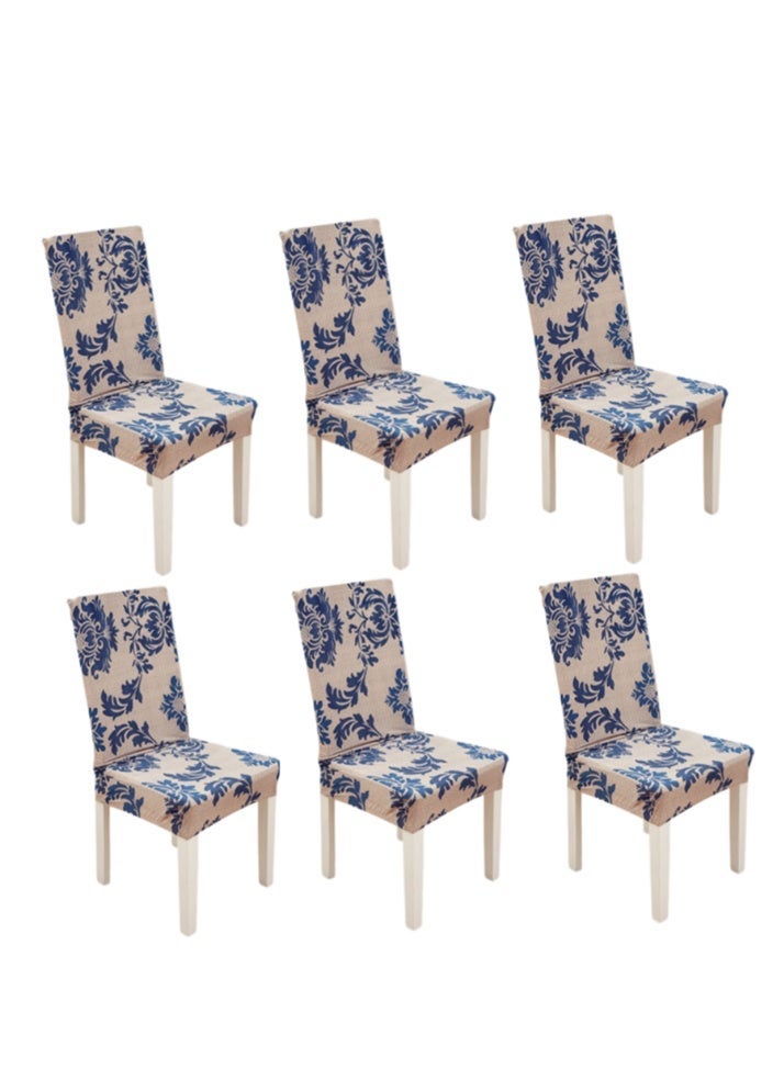6 Pcs Chair Cover, Stretch Dining Chair Cover, Spandex Super Fit Stretch Removable Washable Kitchen Parsons Chair Covers Protector for Home Office Dining Room (6 Pcs Blue Flower) - Image 2