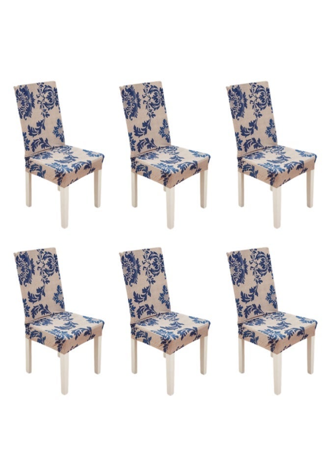 6 Pcs Chair Cover, Stretch Dining Chair Cover, Spandex Super Fit Stretch Removable Washable Kitchen Parsons Chair Covers Protector for Home Office Dining Room (6 Pcs Blue Flower) - Image 1