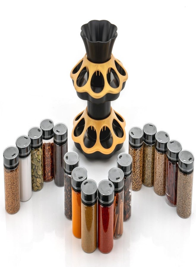 AVVIC MART Spice Rack, Revolving Round Shape Transparent Pack of 16 Jar Spice Rack Container Masala Box for Kitchen (Yellow) - Image 2