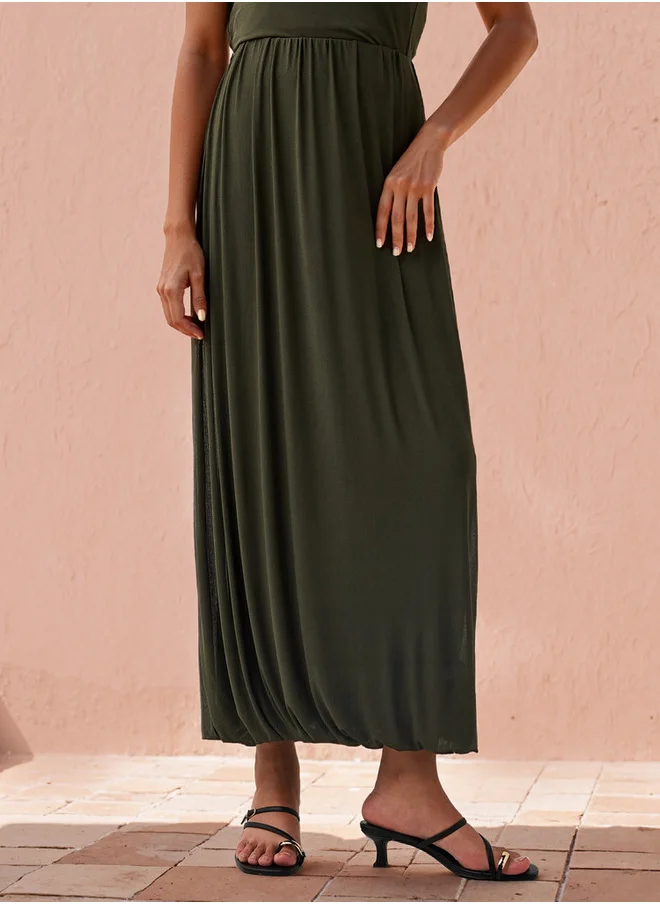 ايكونيك Iconic Balloon Hem Maxi Skirt with Elasticated Waistband