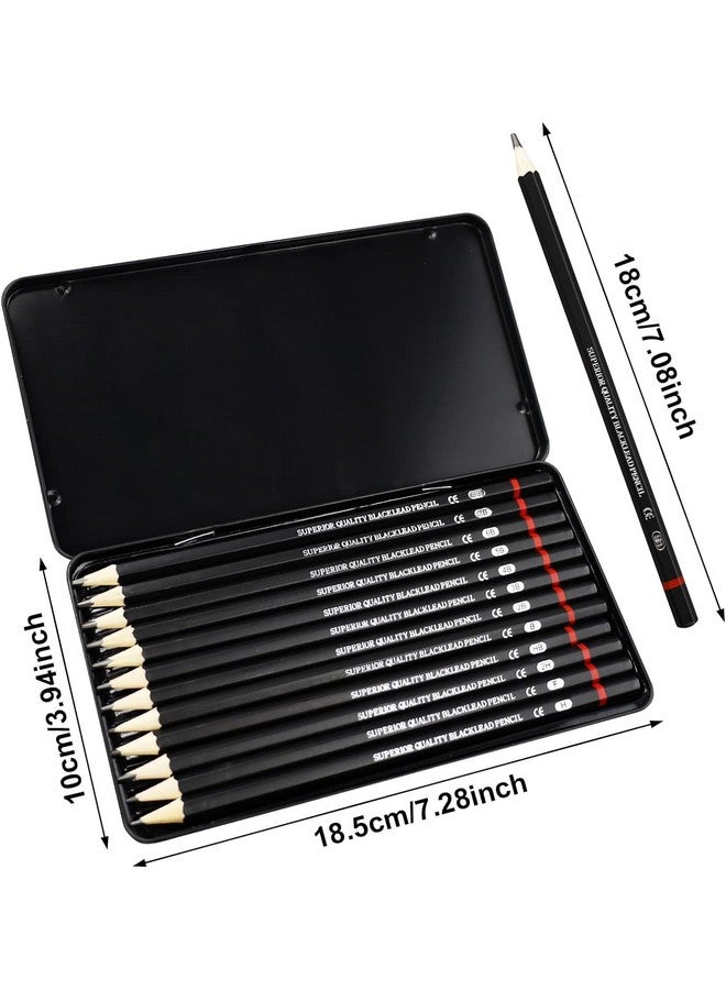 Corslet طقم كورسلت من 13 قلم رصاص للفنانين للرسم، مجموعة أقلام رسم للفنانين 12 قطعة أقلام رسم B 2B 3B 4B 5B 6B 7B 8B Hb H 2H F في علبة معدنية، أقلام رسم مع 25 ورقة دفتر رسم A5، أسود - Image 4