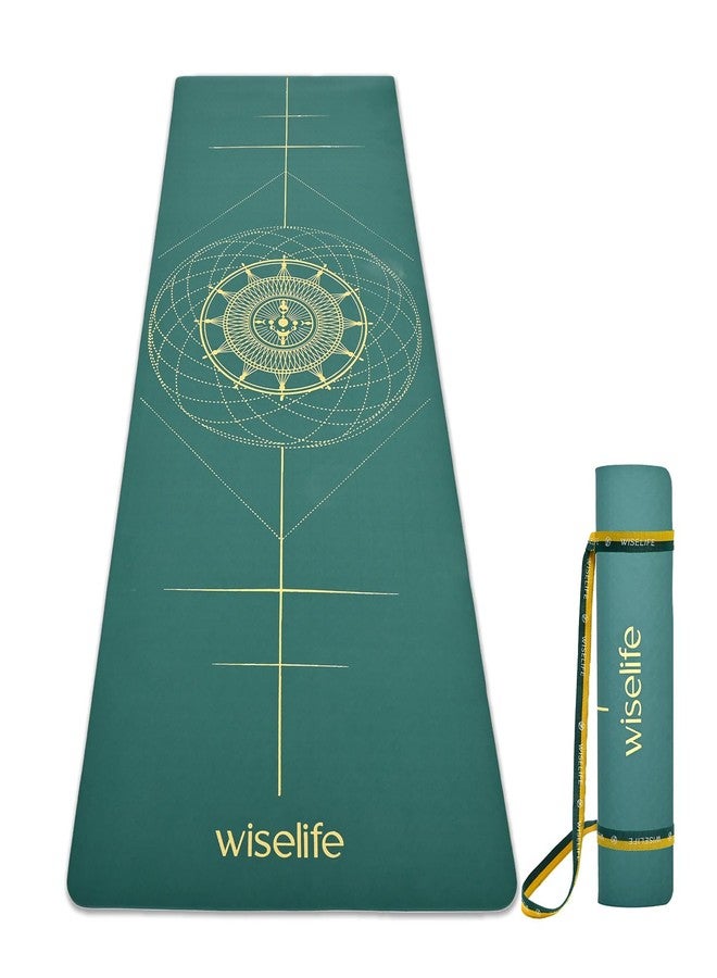 WiseLife True Body Alignment Yoga Mat + Sleek Yoga Strap for Men and Women | Non-Slip Textured Extra Wide & Thick | Pro Balance ECO TPE Exercise Mat For Home, Pilates, Gym & Fitness (6mm, Sage Green) - Image 1