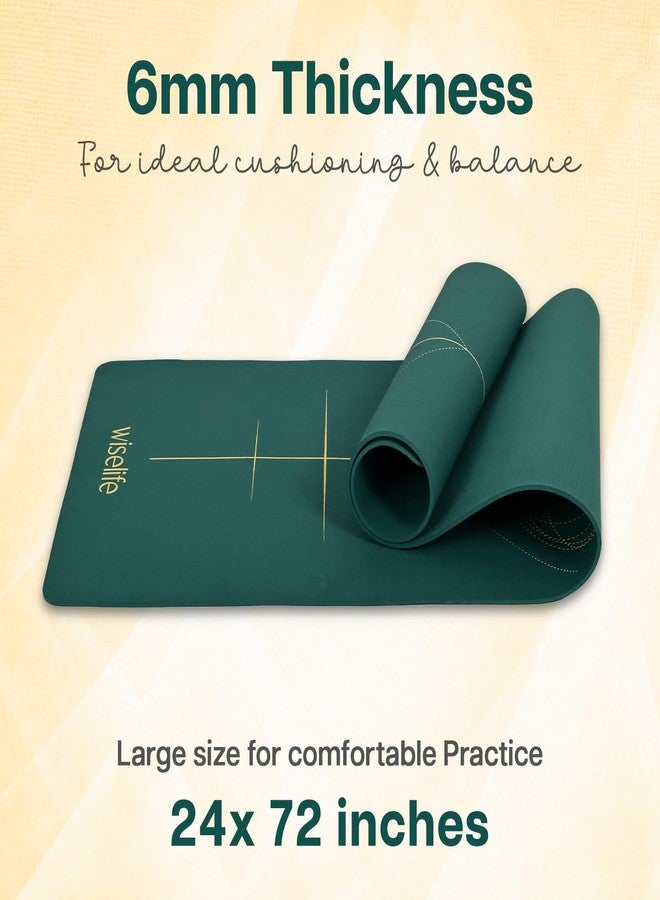 WiseLife True Body Alignment Yoga Mat + Sleek Yoga Strap for Men and Women | Non-Slip Textured Extra Wide & Thick | Pro Balance ECO TPE Exercise Mat For Home, Pilates, Gym & Fitness (6mm, Sage Green) - Image 3