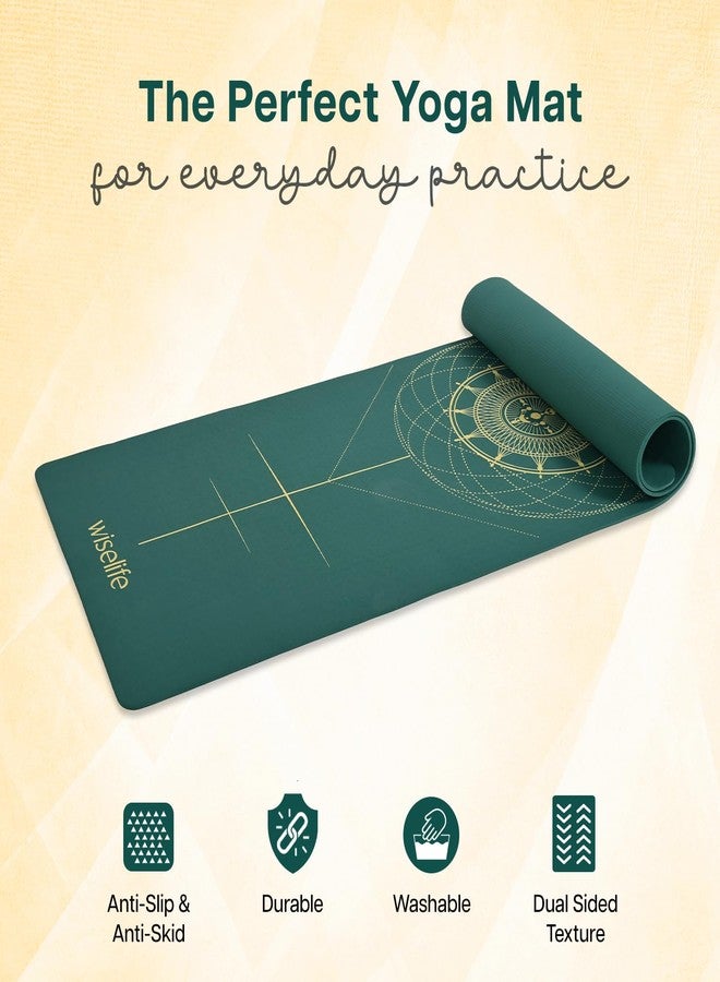 WiseLife True Body Alignment Yoga Mat + Sleek Yoga Strap for Men and Women | Non-Slip Textured Extra Wide & Thick | Pro Balance ECO TPE Exercise Mat For Home, Pilates, Gym & Fitness (6mm, Sage Green) - Image 4