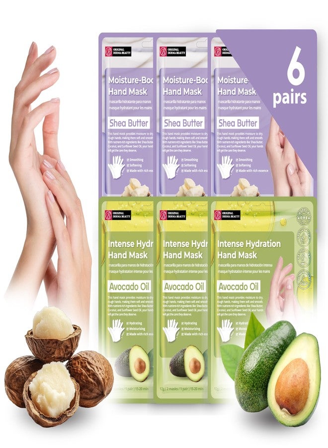 Innerest Original Derma Beauty Hand Mask 6 Pairs Moisture-Shea Butter + Avocado Hand Moisturizing Hand Care (Assort #2) Nail Care Essential, Soothing Gloves, Repair Gloves, Intense Hydration - Image 1