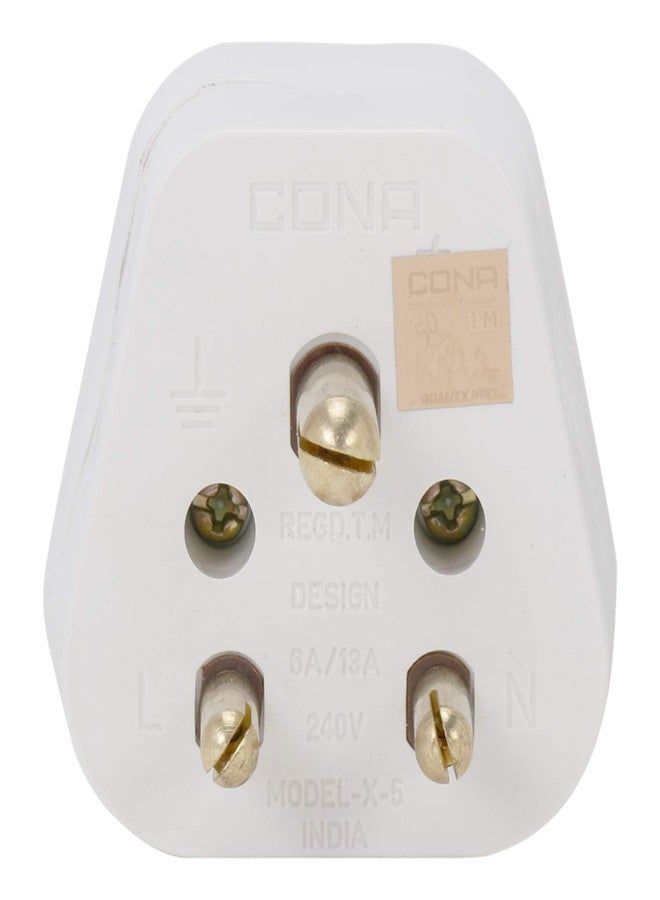 CONA 2496 X5 3 Pin Converter 6A/16A 240V, White|3 Pin Adapter|3 Pin Conversion Plug|Universal Plug|Travel Adapter|3 Pin Socket, Medium - Image 2