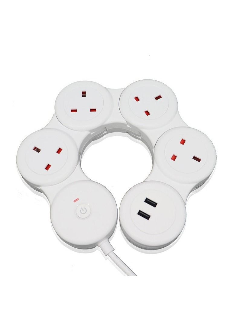 FlashHawk Adjustable 3-Ports UK Power Strip Extension Cord with 2 USB Ports 1.8m White  - Image 3