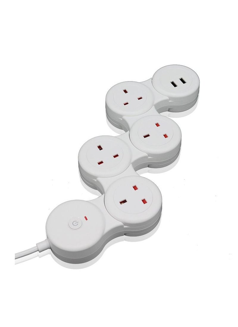 FlashHawk Adjustable 3-Ports UK Power Strip Extension Cord with 2 USB Ports 1.8m White  - Image 2