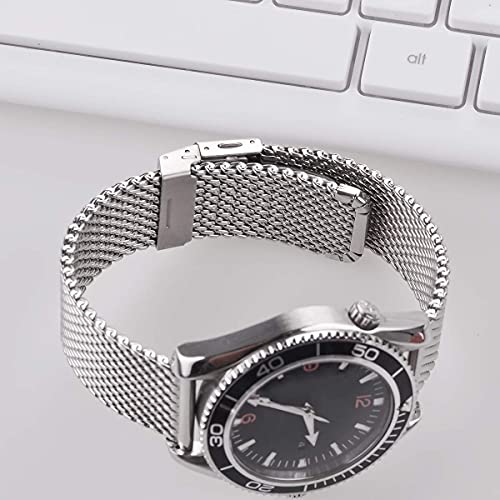 EACHE Stainless Steel Thick Mesh Watch Band For Men Heavy Duty Metal Mesh Watch Strap Adjustable Length Silver 20mm - Image 5