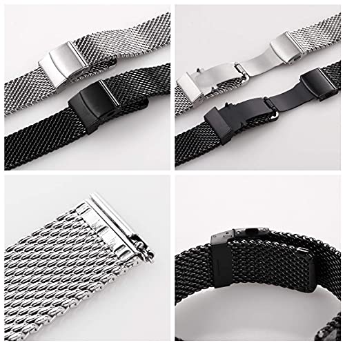 EACHE Stainless Steel Thick Mesh Watch Band For Men Heavy Duty Metal Mesh Watch Strap Adjustable Length Silver 20mm - Image 4