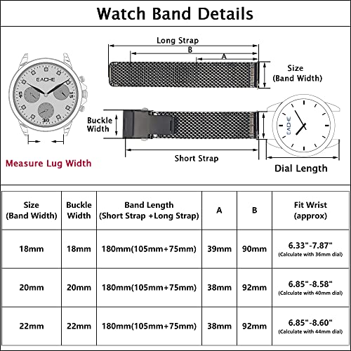 EACHE Stainless Steel Thick Mesh Watch Band For Men Heavy Duty Metal Mesh Watch Strap Adjustable Length Silver 20mm - Image 2