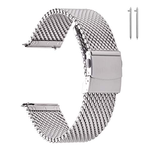 EACHE Stainless Steel Thick Mesh Watch Band For Men Heavy Duty Metal Mesh Watch Strap Adjustable Length Silver 20mm - Image 1