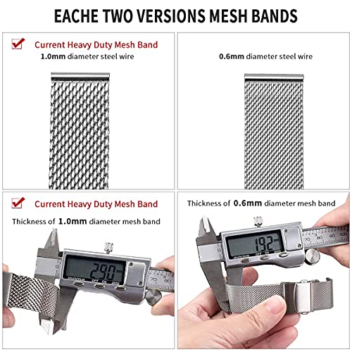 EACHE Stainless Steel Thick Mesh Watch Band For Men Heavy Duty Metal Mesh Watch Strap Adjustable Length Silver 20mm - Image 3