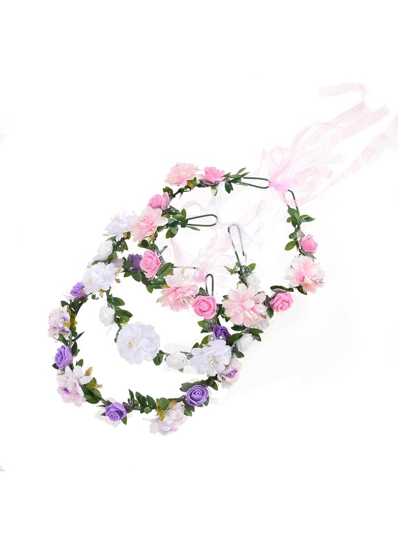 Vividsun - Vividsun Wedding Hair Wreath Floral Garland Crown Headpiece Adjustable Rose Flower Crown 3 pcs - Image 1