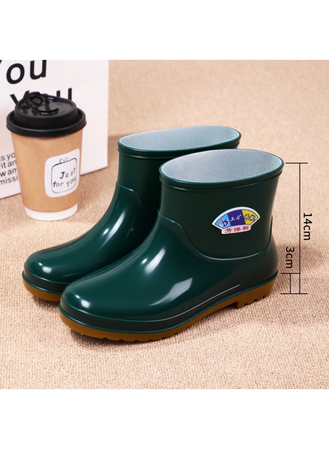 New Fashionable Rain Boots For Women, Mid-calf Thick-soled Waterproof Non-slip Wear-resistant Kitchen Work Shoes, Fleece-lined Warm Short Rain Boots