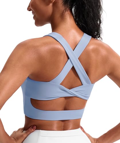 JOYSPELS Sports Bras for Women Extra Comfort Criss-Cross Back Padded Workout Tops for Women Medium Support Light Blue - Image 1