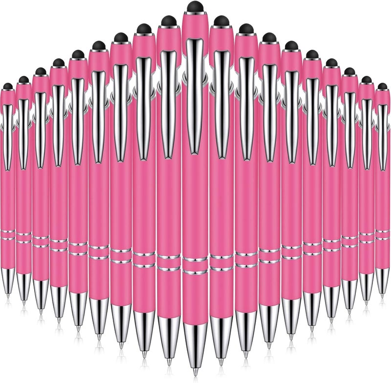 comfrt 38 Pieces Rubberized Ballpoint Pen with Stylus Tip Stylish Metal Pen Capactive Styli Pen with Soft Rubberized Grip, Black Ink Pen for Most Touch Screen Devices (Hot Pink) - Image 1