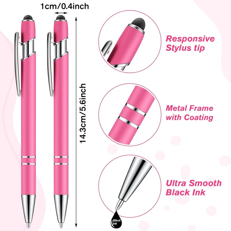 comfrt 38 Pieces Rubberized Ballpoint Pen with Stylus Tip Stylish Metal Pen Capactive Styli Pen with Soft Rubberized Grip, Black Ink Pen for Most Touch Screen Devices (Hot Pink) - Image 2