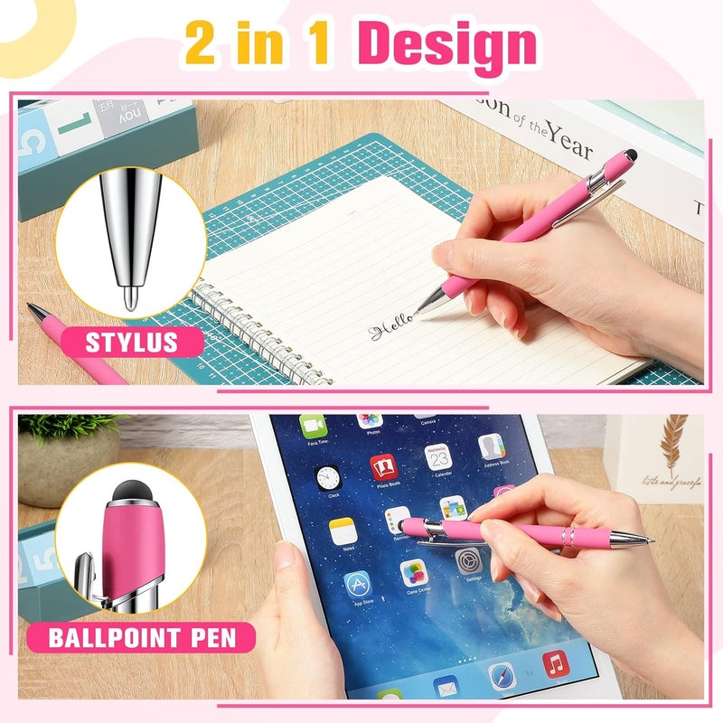 comfrt 38 Pieces Rubberized Ballpoint Pen with Stylus Tip Stylish Metal Pen Capactive Styli Pen with Soft Rubberized Grip, Black Ink Pen for Most Touch Screen Devices (Hot Pink) - Image 4