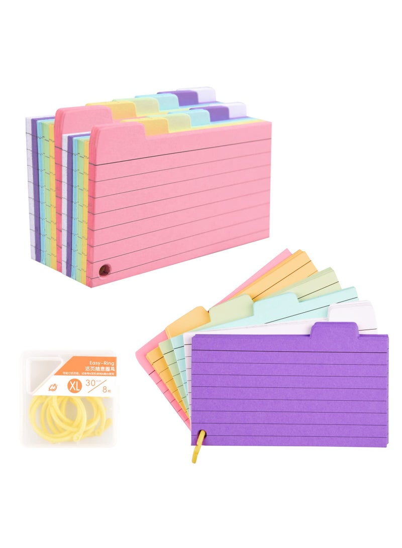 SOLARAE 300PCS Colorful Tabbed Index Cards with 8 Binder Rings, Ruled Flashcards for Note Taking, Study Aids, and To-Do Lists - Lined with Headline for Easy Organization. - Image 1