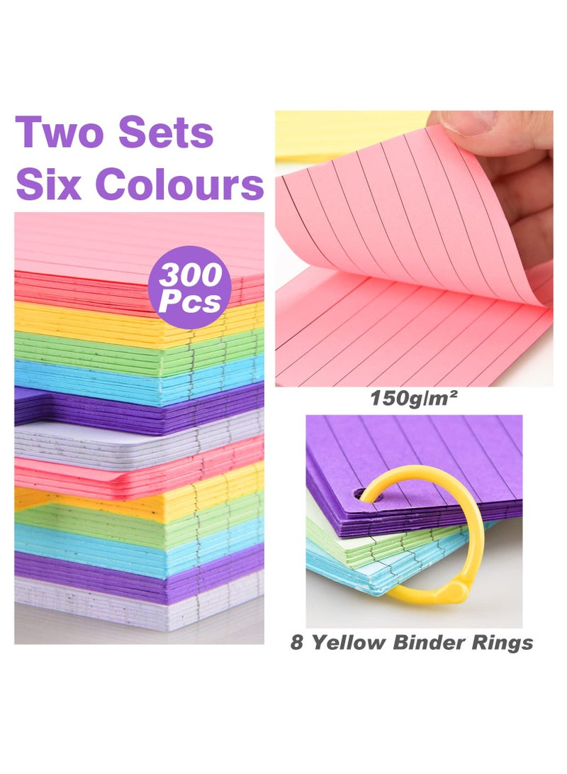 SOLARAE 300PCS Colorful Tabbed Index Cards with 8 Binder Rings, Ruled Flashcards for Note Taking, Study Aids, and To-Do Lists - Lined with Headline for Easy Organization. - Image 2