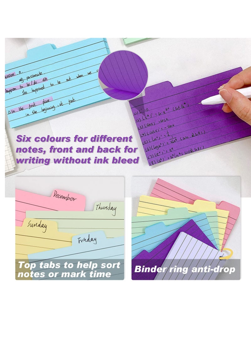 SOLARAE 300PCS Colorful Tabbed Index Cards with 8 Binder Rings, Ruled Flashcards for Note Taking, Study Aids, and To-Do Lists - Lined with Headline for Easy Organization. - Image 3