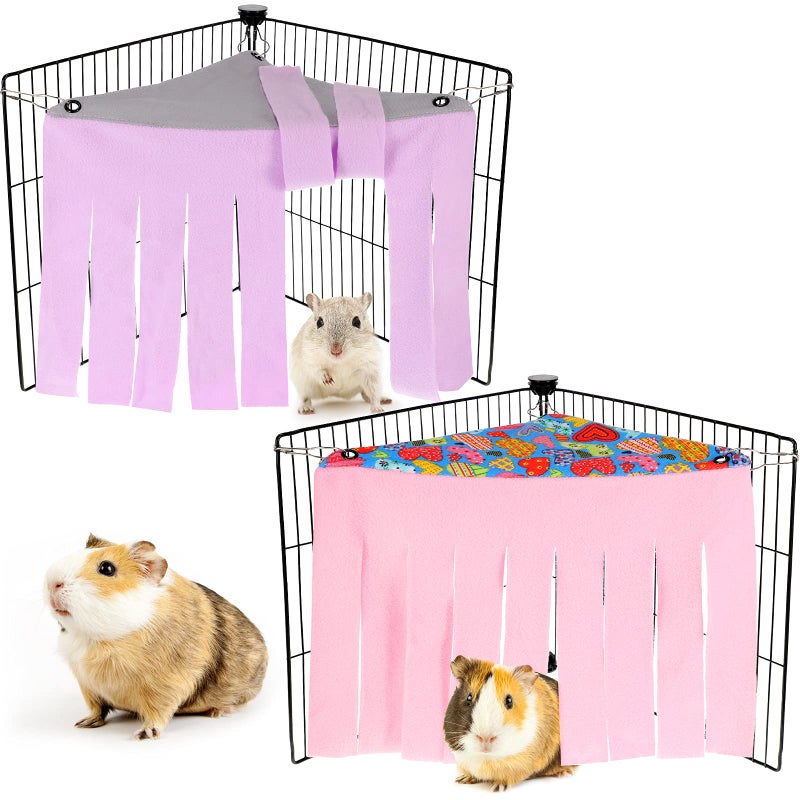 Shappy 2 Pcs Guinea Pig Hideout Hideaway Corner Fleece Toys Cage Accessories Cute Ferret Hammock for Ferrets Chinchillas Hedgehogs Small Pets(Grey with Pink, Grey with Purple, Heart-Shape) - Image 1