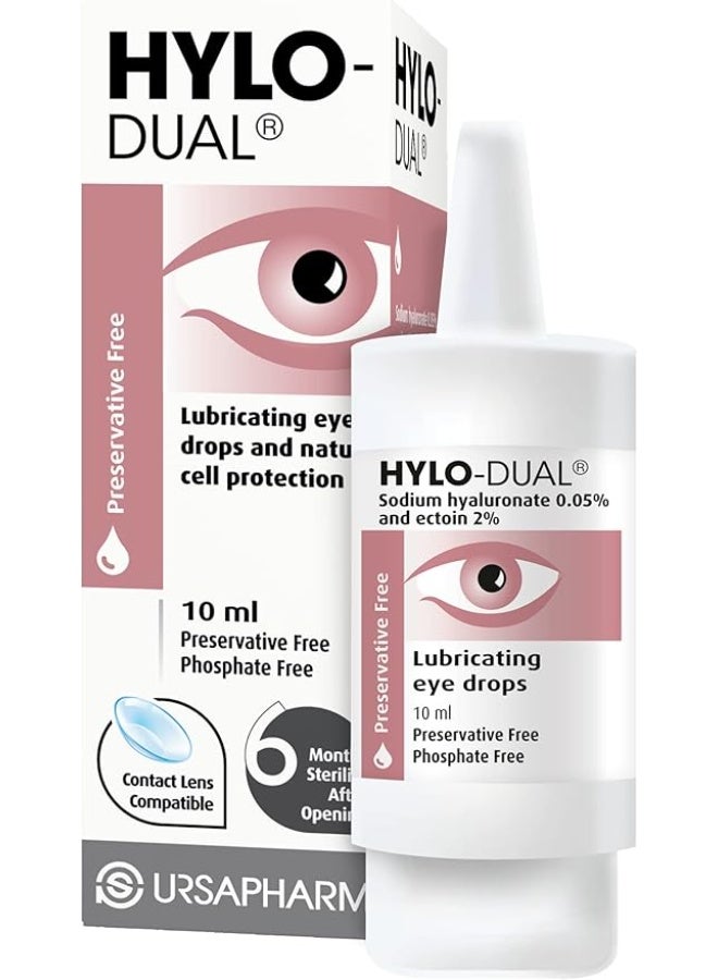 HYLO EYE CARE Dual - Preservative Free Eyedrops - Contains 0.05% Sodium Hyaluronate and 2% Ectoin - Moisturises Dry and Reduces Allergic Symptoms - 10ml