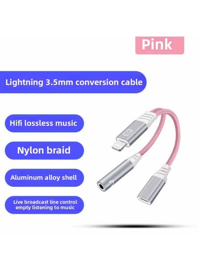 Generic - Mobile Phone Lightning Earphone Adapter Cable Charging Transmission Two-In-One OTG Adapter High Quality Copper Core Cable-Color:FBCH-ZHX-12 Pink For Apple To 3.5 Live For Apple Charging Can't Call - Image 1