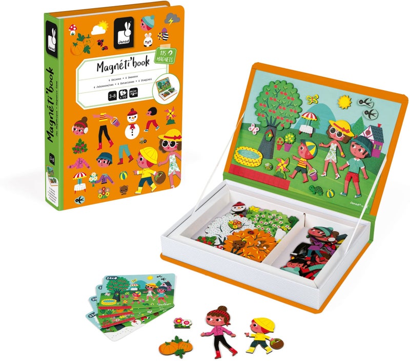 Janod MagnetiBook 120 pc Magnetic 4 Seasons Game - Travel/Storage Case Included - Ages 3+ - J02721