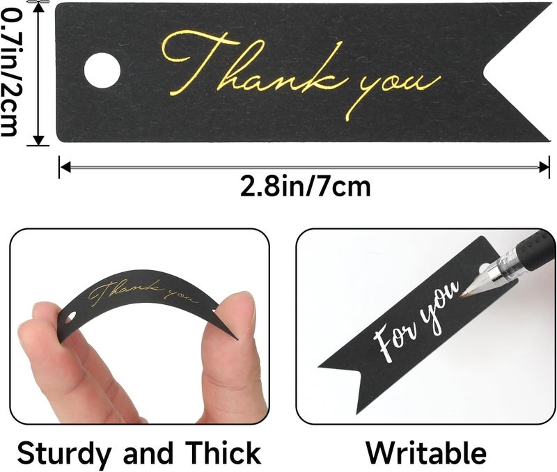 g2plus High-end Metallic Gold Thank You Tags, 100PCS 2.8'' x 0.8'' Gift Tags with String for Arts and Crafts,Gift Wrapping (Black) - Image 2