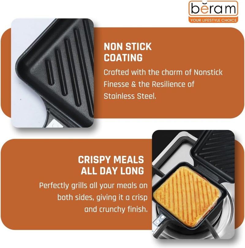 Beram Sandwich Maker Multifunctional Double Sided Gas Hand Toaster Non-stick Grill and Panini Press with Handles, BST500HD - Image 4